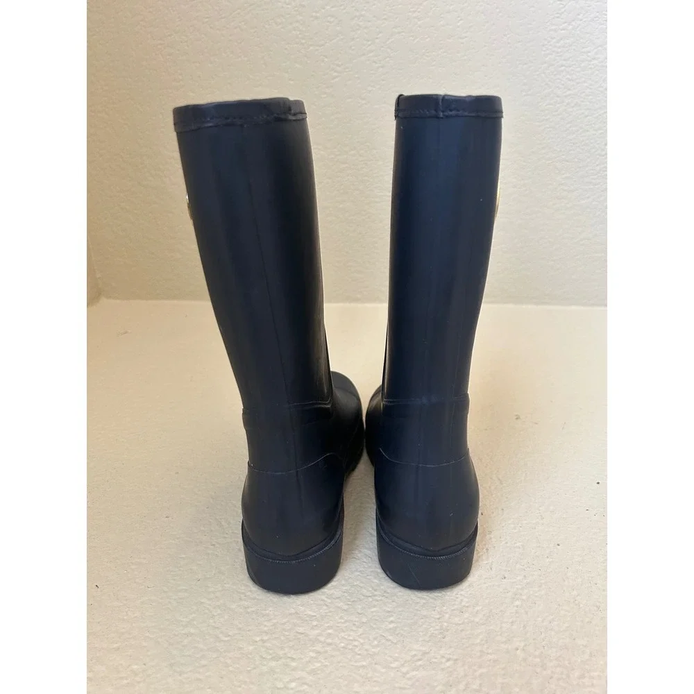 Tory Burch Maureen Rain Boots Black Rubber Logo Medallion Women's Size‎ 8